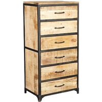Industrial Solid Wood Tall 6 Drawer Chest of Drawers Handmade Item Metal Handles