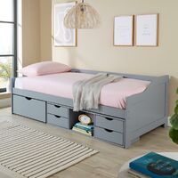Grey Solid Pine Cabin Bed 3ft Single Guest Bed Under Bed Storage With 5 Drawers
