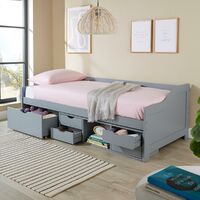 Grey Solid Pine Cabin Bed 3ft Single Guest Bed Under Bed Storage With 5 Drawers