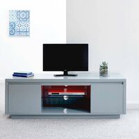Polar High Gloss Grey TV Stand 2 Door Cabinet LED Lights Glass Shelf Cable Tidy