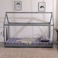 Kids House Bed 3ft Single Solid Wooden Grey Frame Child Treehouse Toddler Bed