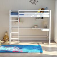 Kids White Painted Pine Highsleeper Bed Single with Study Desk Slatted Base
