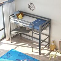 Kids Grey Painted Pine Highsleeper Bed Single with Study Desk Slatted Base