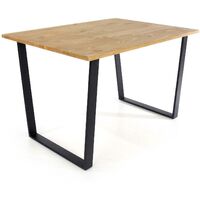 Pine Antique Waxed Small Rectangular Dining Table Stylish Black Metal Legs