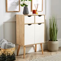 Sideboard Oak White Storage Cabinet 2 Door 2 Drawer Cupboard Solid Wood Legs