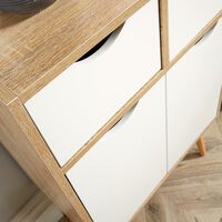 Sideboard Oak White Storage Cabinet 2 Door 2 Drawer Cupboard Solid Wood Legs