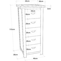 Chest of Drawers 5 Drawer Narrow Light Grey Bedroom Furniture Storage Wooden