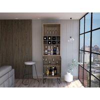 Wine Rack Drinks Storage 1 Door Cupboard Cabinet Sideboard Pine and Stone Finish