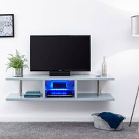 Wall Mounted Grey LED TV Stand Entertainment Unit High Gloss Cable Management