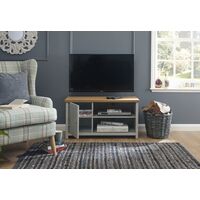Grey Oak TV Stand Two Tone 1 Door Cabinet Television Unit Open Shelf Cable Tidy