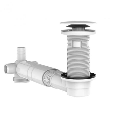 Valentin – Bonde recoupable pour lavabo – Tubulure ajustable 114 à 275 mm – Clapet ABS blanc – Gain d'espace sous vasque
