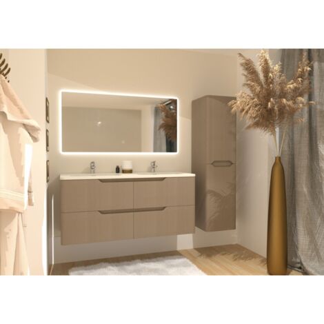 Meuble double vasque LUNA Tissé Lin 120cm avec Miroir Reflet