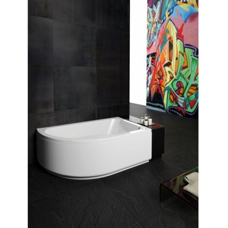 Baignoire asymétrique 160x100 cm – Acrylique antibactérien – Fond renforcé résistant aux rayures – Pieds réglables jusqu'à 15 cm – Glass