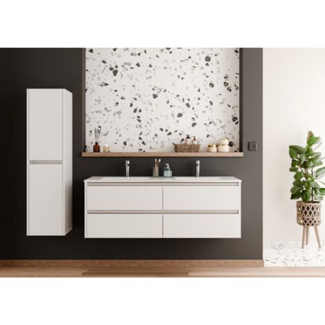 Meuble double vasque JUPITER 3.0 Blanc Brillant 140cm - Sans miroir