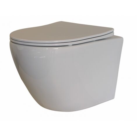 Sanitaire – Cuvette suspendue sans bride – Blanc brillant – Cuvette à fond creux – Abattant Slim avec frein de chute – Fixation cachée (1/5)