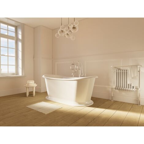 Sanitaire – Baignoire îlot rétro 170x75cm – Acrylique renforcé – Vidage central – Construction monobloc – Finition blanc brillant