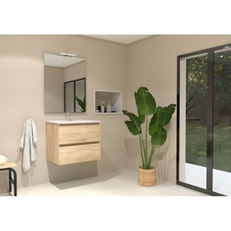 Meuble simple vasque HALO 2T 60cm Bois Clair (1/5)