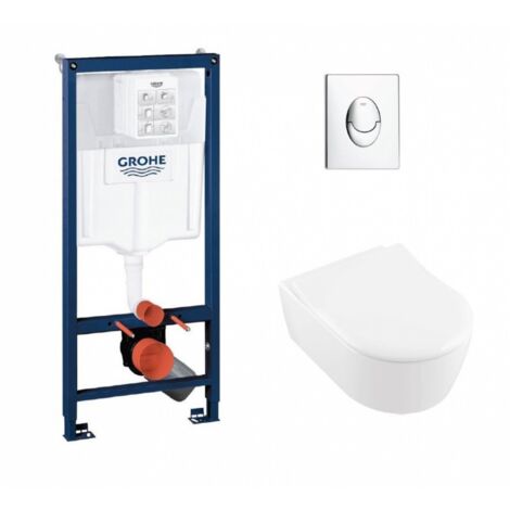 Pack WC Grohe Rapid SL + Cuvette AVENTO Villeroy & Boch + Plaque Skate Air Chromé (1/5)