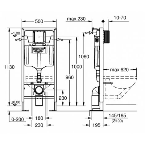 Bâti support WC autoportant GROHE Rapid SL Hauteur 113 cm - 38340001