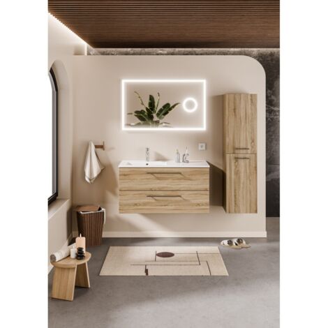 Meuble NEPTUNE Bois Clair 100cm Décentrée avec miroir LITE