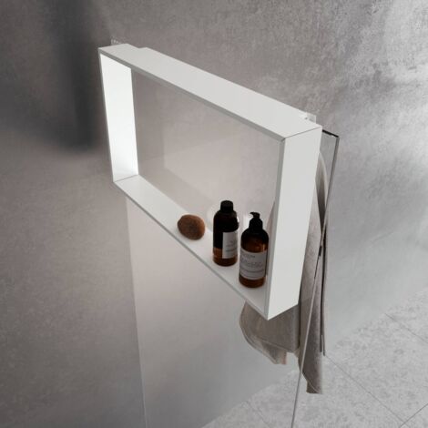 Novellini – Étagère de douche avec crochet – Aluminium blanc mat – Dimensions L60 x H40 cm – Compatible parois 6/8 mm – Installation facile