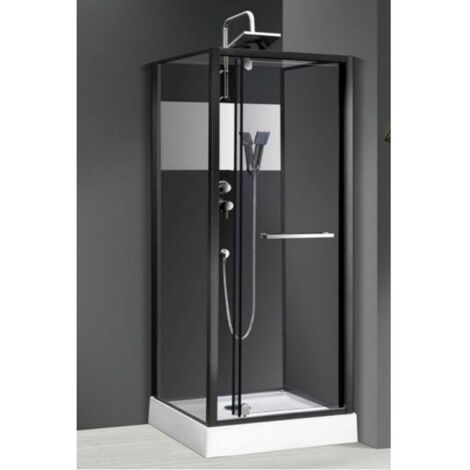 Sanitaire – Cabine de douche carrée 90x90 cm – Aluminium gris anthracite – Porte pivotante en verre fumé – Receveur acrylique renforcé blanc