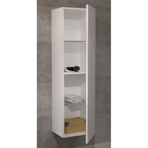 Sanijura – Colonne de salle de bains NOLITA – Blanc brillant – 1 étagère fixe + 2 rayons en verre amovibles – Dimensions H147 x l40 x P34 cm