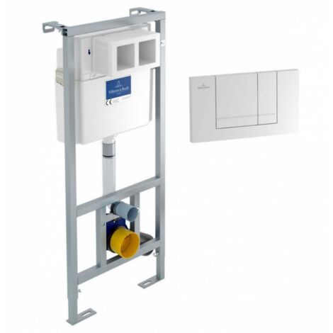 Villeroy & Boch – Bâti support WC suspendu VICONNECT Pro – Plaque de déclenchement double touche blanche – Chasse d'eau réglable 3/6L – Installation murale
