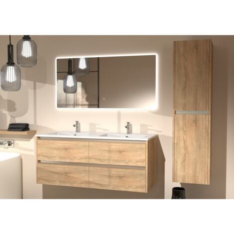 Meuble Double Vasque 117 Jupiter 2 0 Bois Clair Miroir Lite