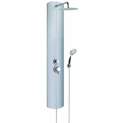 Valentin – Colonne de douche thermostatique en aluminium anodisé – Pomme haute inox 250mm – Douchette 3 jets – Sécurité anti-brûlure – Flexible 1,75m