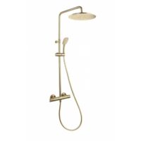 Colonne de douche thermostatique télescopique Ø300 mm – Finition or brossé – Douchette ABS 3 jets – Flexible anti-torsion 1.75 m – Ramon Soler