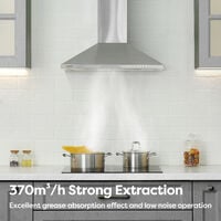 CIARRA 201SS60 Cooker Hood 60cm with Carbon Filters 370m3/h Class A Wall Mounted Extractor Hood - Stainless Steel