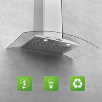 CIARRA 650m3/h 90cm Cooker Hood 1pc Carbon Filter Class A Stainless Steel Curved Glass Extractor Hood -506SS90 - Stainless Steel