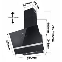 CIARRA 60cm Glass Angled Cooker Hood Class A 650m3/h Touch Control-CD6736HB - Black