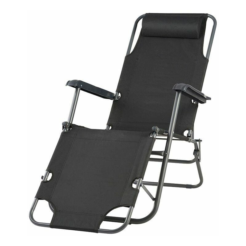 Chaise longue pliante en métal 2 en 1 178x60x95cm Couleur Noir