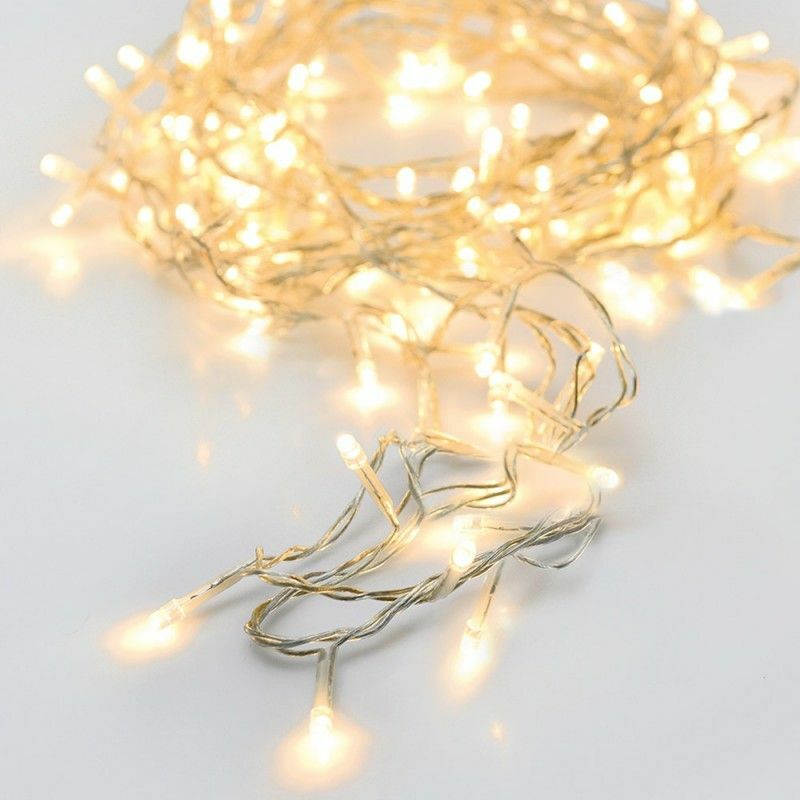 Guirlande Multifonction à Piles 96 LEDs Câble Transparent Lumière Blanc Chaud 7,5m