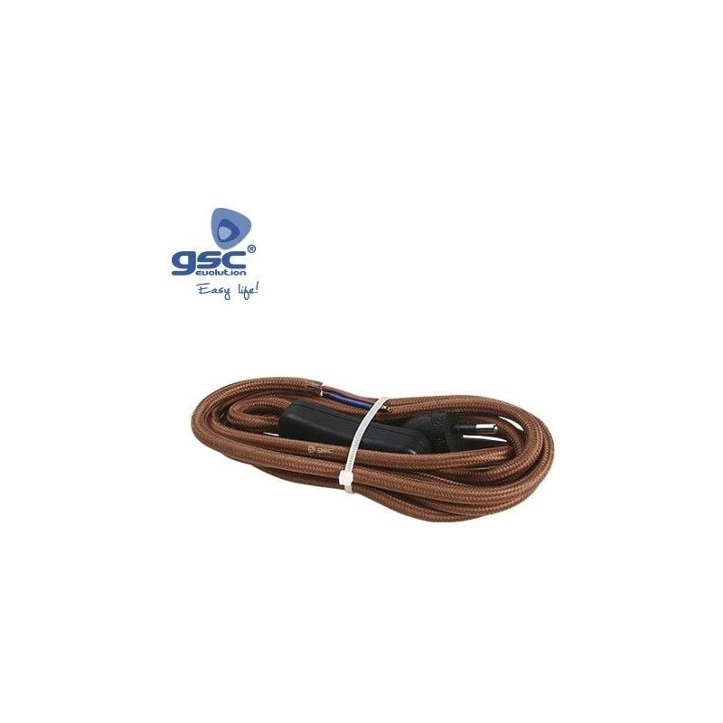Câble textile 1,5 M (2x0,75 mm) fiche + interrupteur Marron GSC 001102960