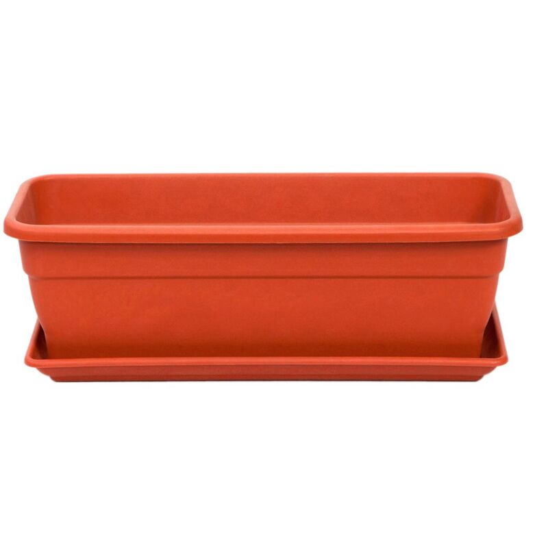 Plateau pour pot à bonsai rectangulaire M en terre cuite - Marron - L 20,6 x P 16,7 x H 1,4 cm