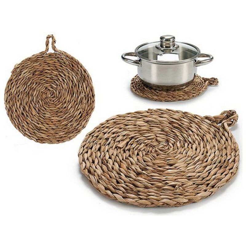 Dessous De Plat Rond Vintage Années 60 - Céramique Et Bois - ø 35cm