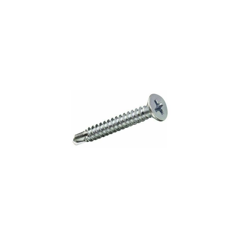 Boîte de 10 unités de vis à tôle autotaraudeuse à tête plate autoperceuse en zinc 4,8x32mm Fadix