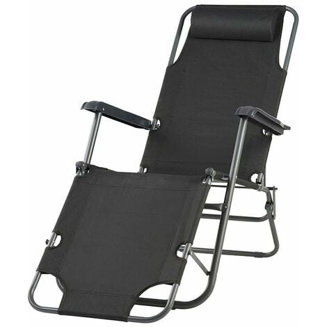 Chaise longue pliante en métal 2 en 1 178x60x95cm Couleur Noir