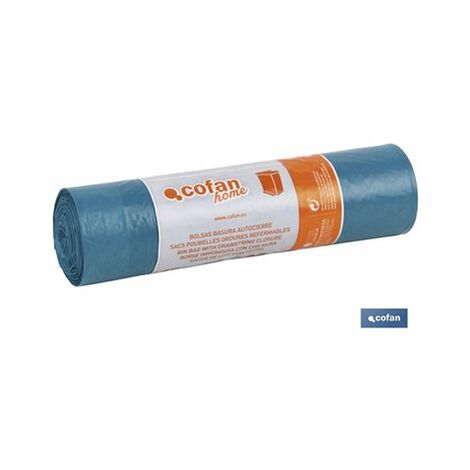 Sac Poubelle à Fermeture Automatique 55x55 G.65 Couleur Bleu 15 Unités