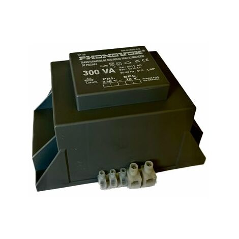 Transformateur de sécurité pour éclairage de piscine 210W/300W – Tension 12/230V – Dimensions 16,5x11,1x9,4cm – IP00 – Couleur noir – Phonovox (1/3)