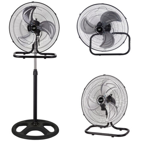 Fabrilamp – Ventilateur sur pied 3 en 1 70W – 3 vitesses – 3 pales en aluminium – Oscillation pour couverture optimale – Design noir élégant