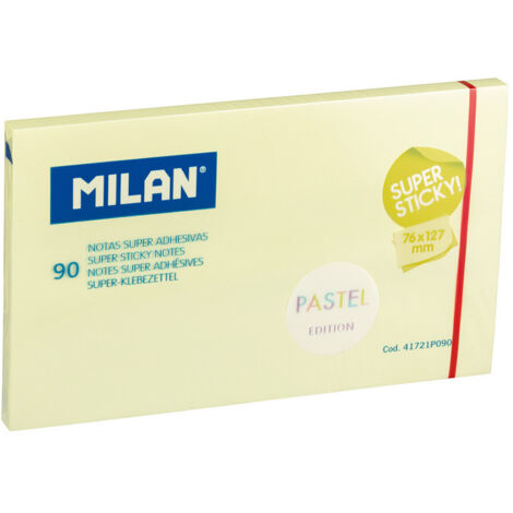 Bloc 90 notes super collantes jaune pastel 76x127mm Milan (1/3)