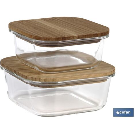 Lot de 2 récipients en borosilicate avec couvercles en bambou modèle Panda 520 Ml - 800 Ml