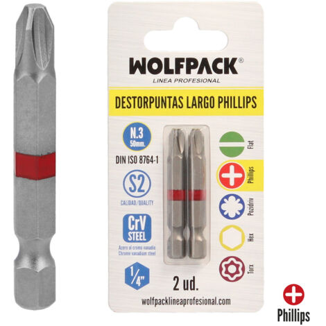 Extracteurs d'embouts Phillips longs n° 3 (2 pièces) S2 en acier au chrome vanadium (1/4)