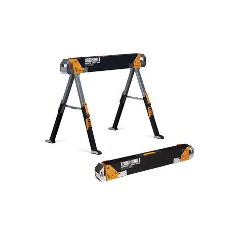 Toughbuilt – Tréteaux de travail en acier argenté – Pack de 2 – Charge maximale 1180 kg – Hauteur réglable 63 à 81 cm – Poignée intégrée