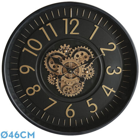 Horloge murale LACIO noir or 46x46x8 cm engrenages avec mouvement (1/2)