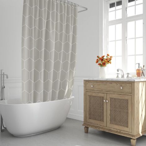 Rideau de douche formes géométriques beige 180x200 cm. Étanche (1/5)